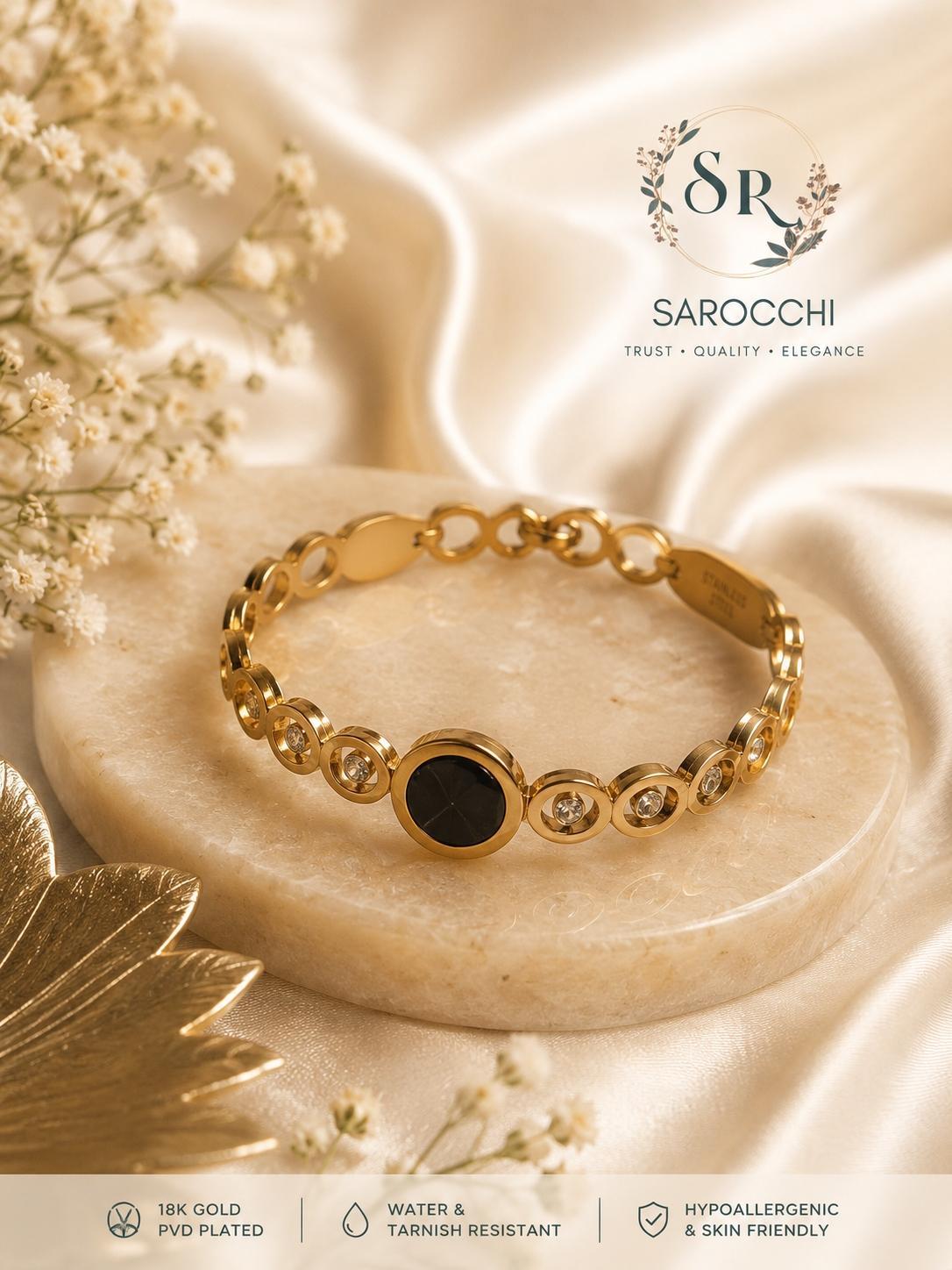 18K Gold PVD Black Onyx Link Bracelet