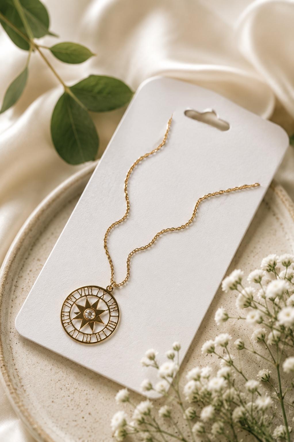 Celestial Sunburst Coin Pendant Necklace
