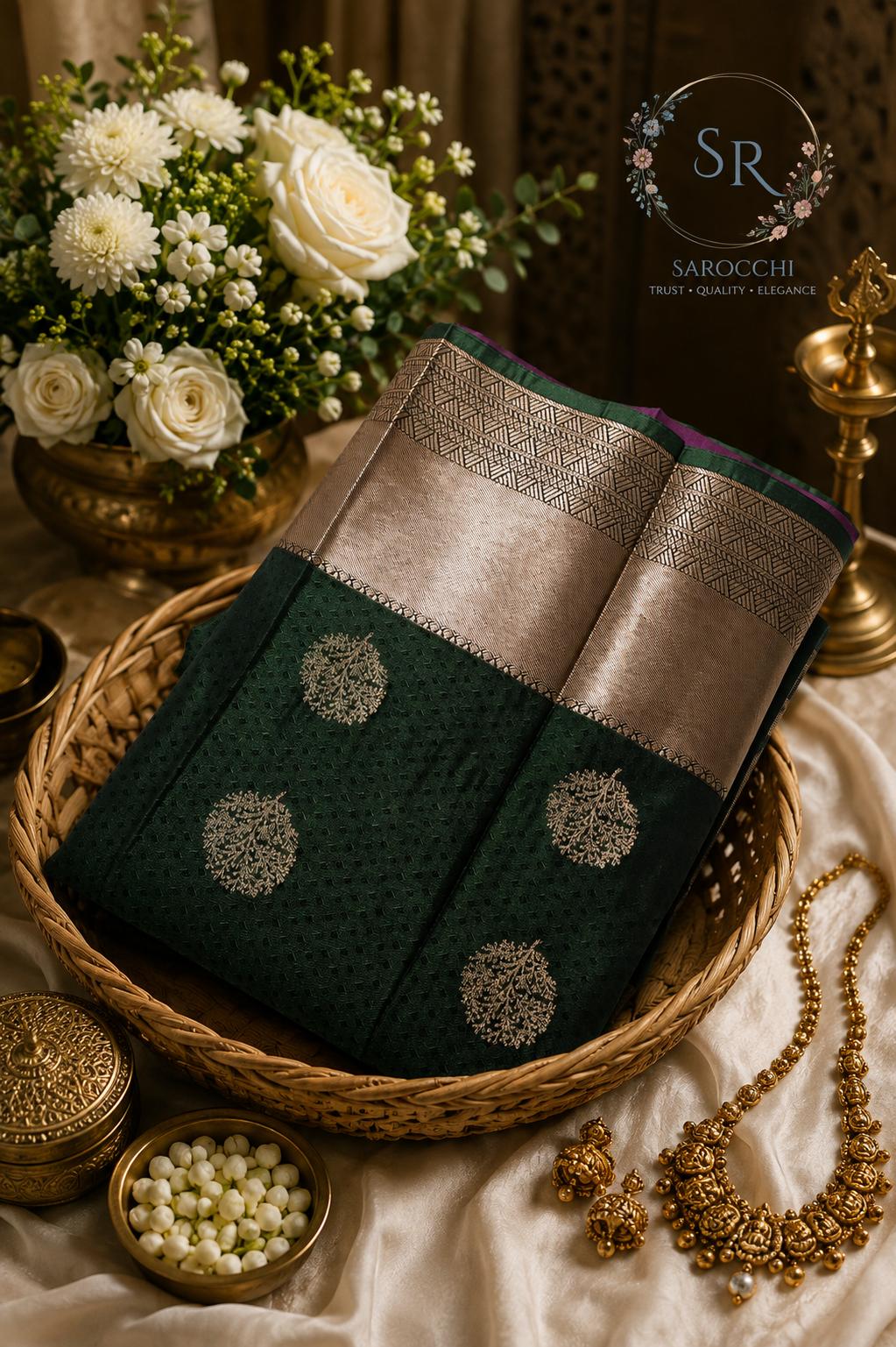 Olive Sheen Designer Organza Drape Saree