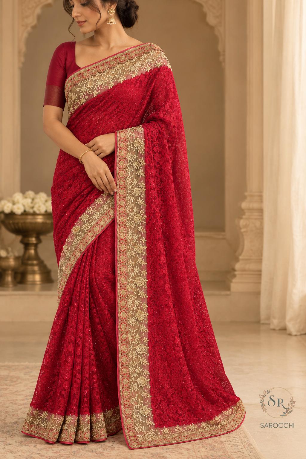 Scarlet Crimson Royal Bridal Banarasi Saree