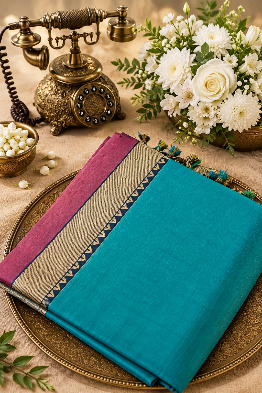 Forest Green Peacock Motif Designer Silk Saree