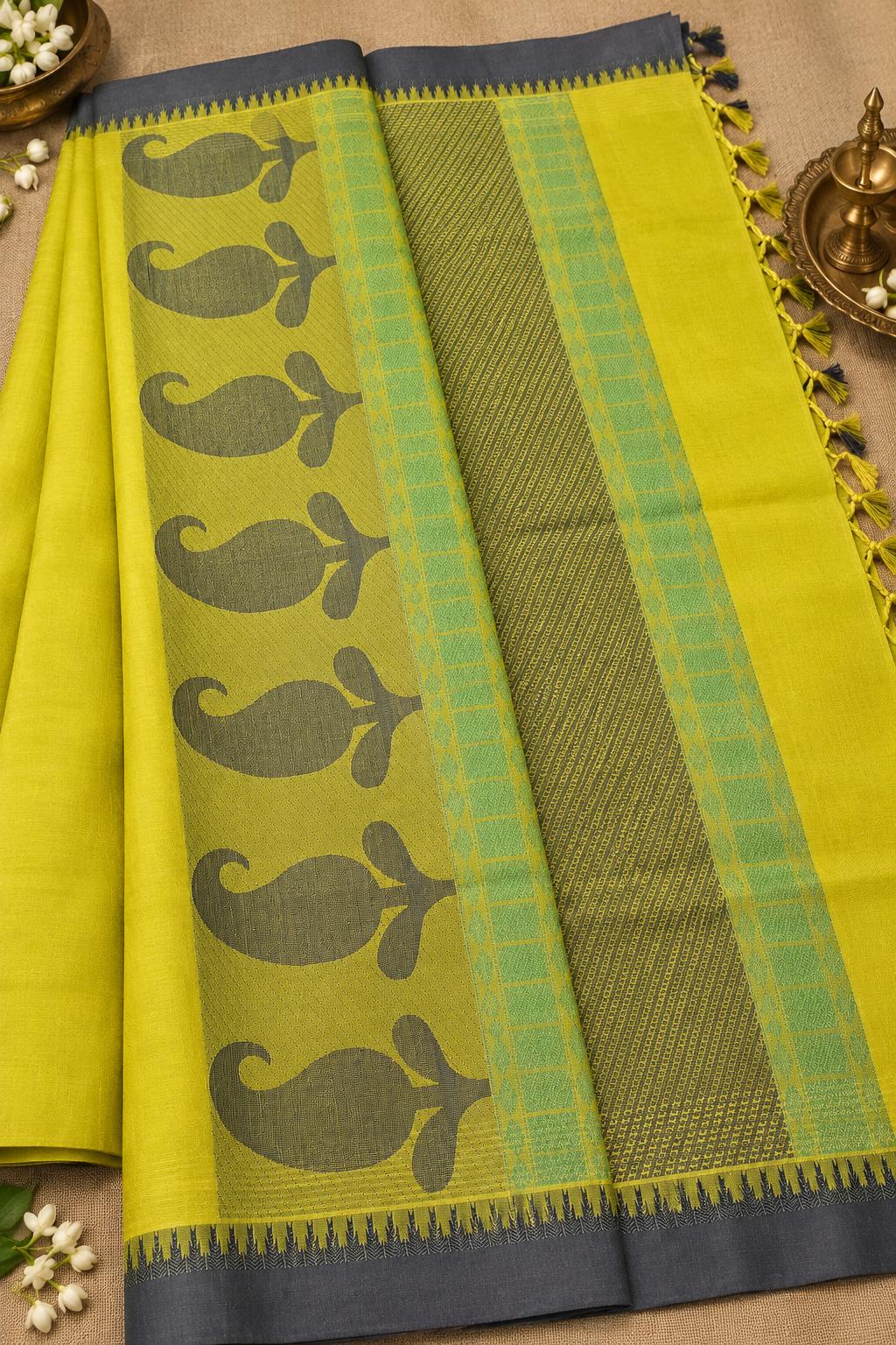 Golden Chartreuse Scalloped Shimmer Saree