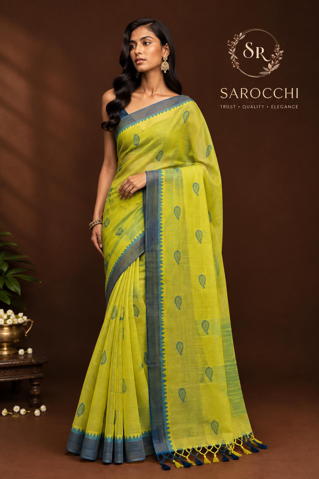 Turmeric Yellow Fine Weave Cotton Saree