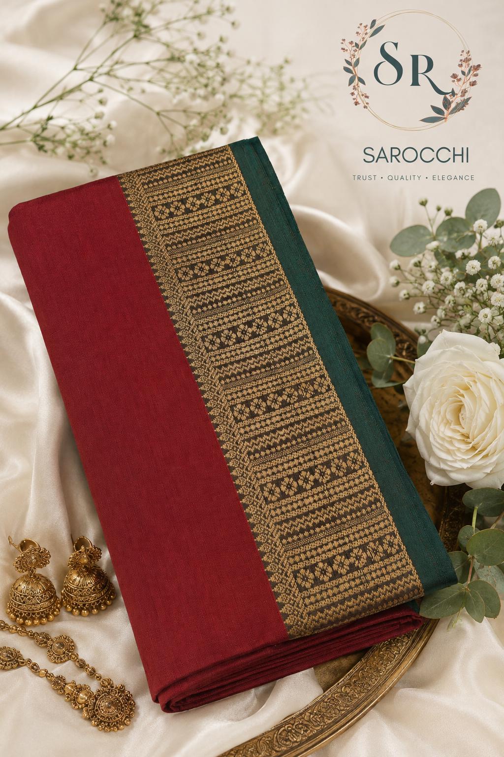 Maroon & Emerald Temple Zari Silk Saree