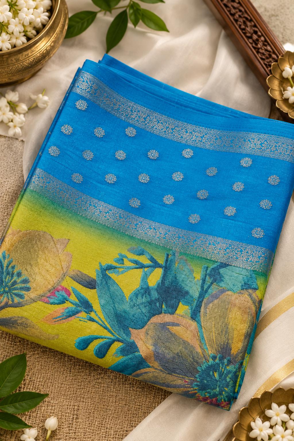 Sky Blue Organza Silver Zari Party Saree