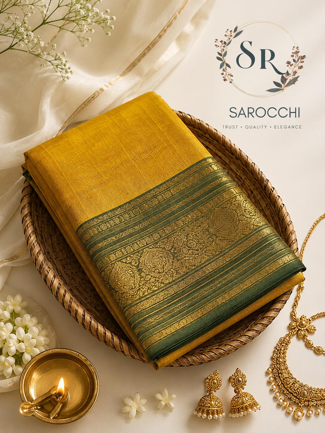 Antique Bronze Tussar Silk Designer Saree