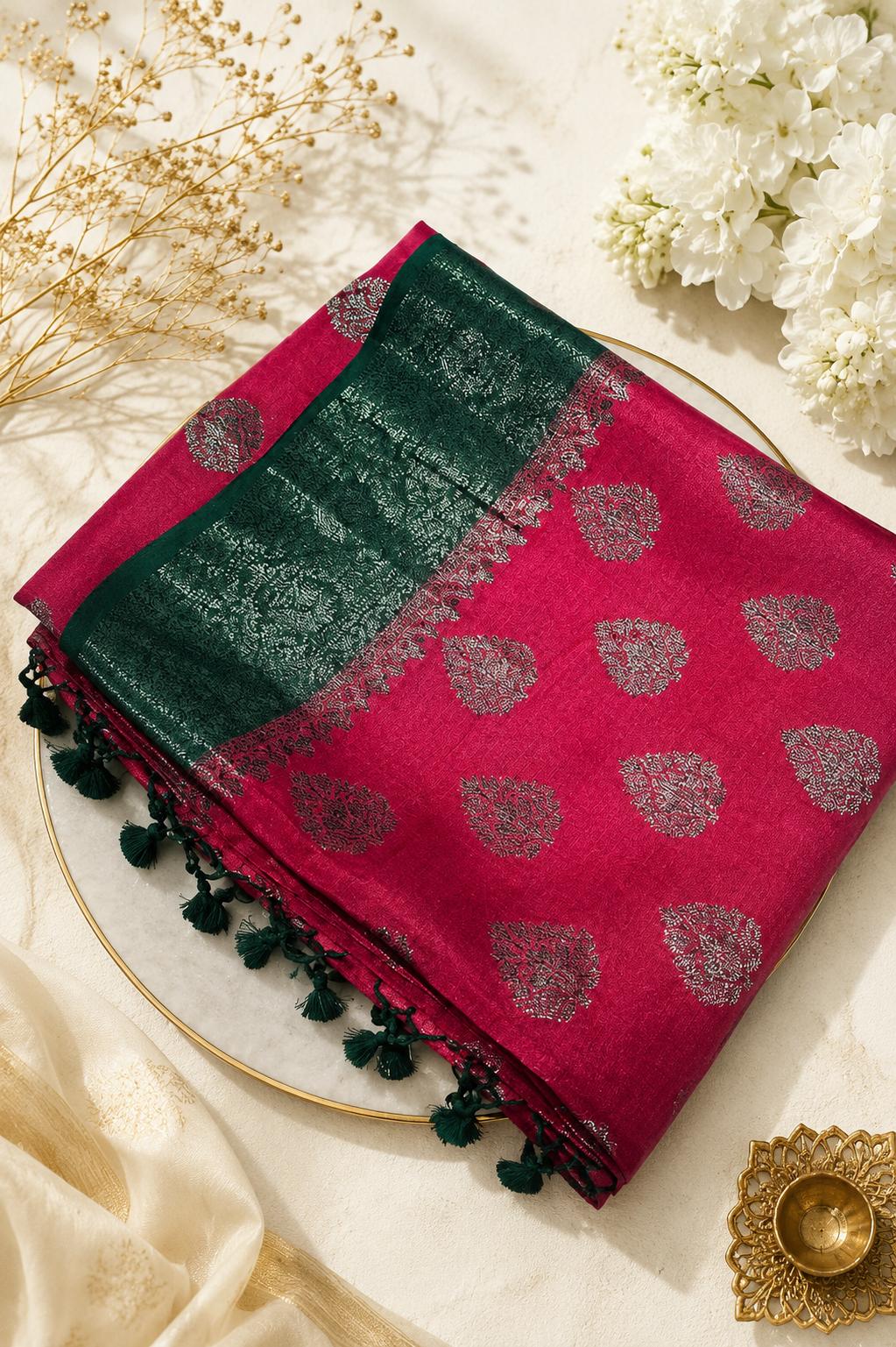 Deep Crimson Kadwa Weave Bridal Silk Saree