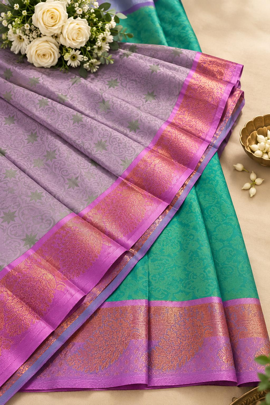 Dusty Rose Pink Sequin Organza Saree