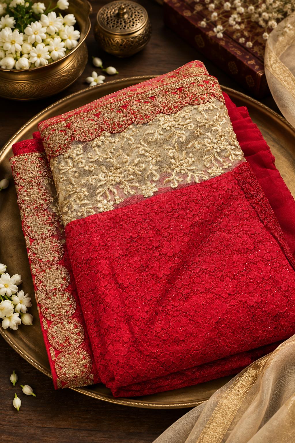 Scalloped Zardozi Embroidered Bridal Net Saree