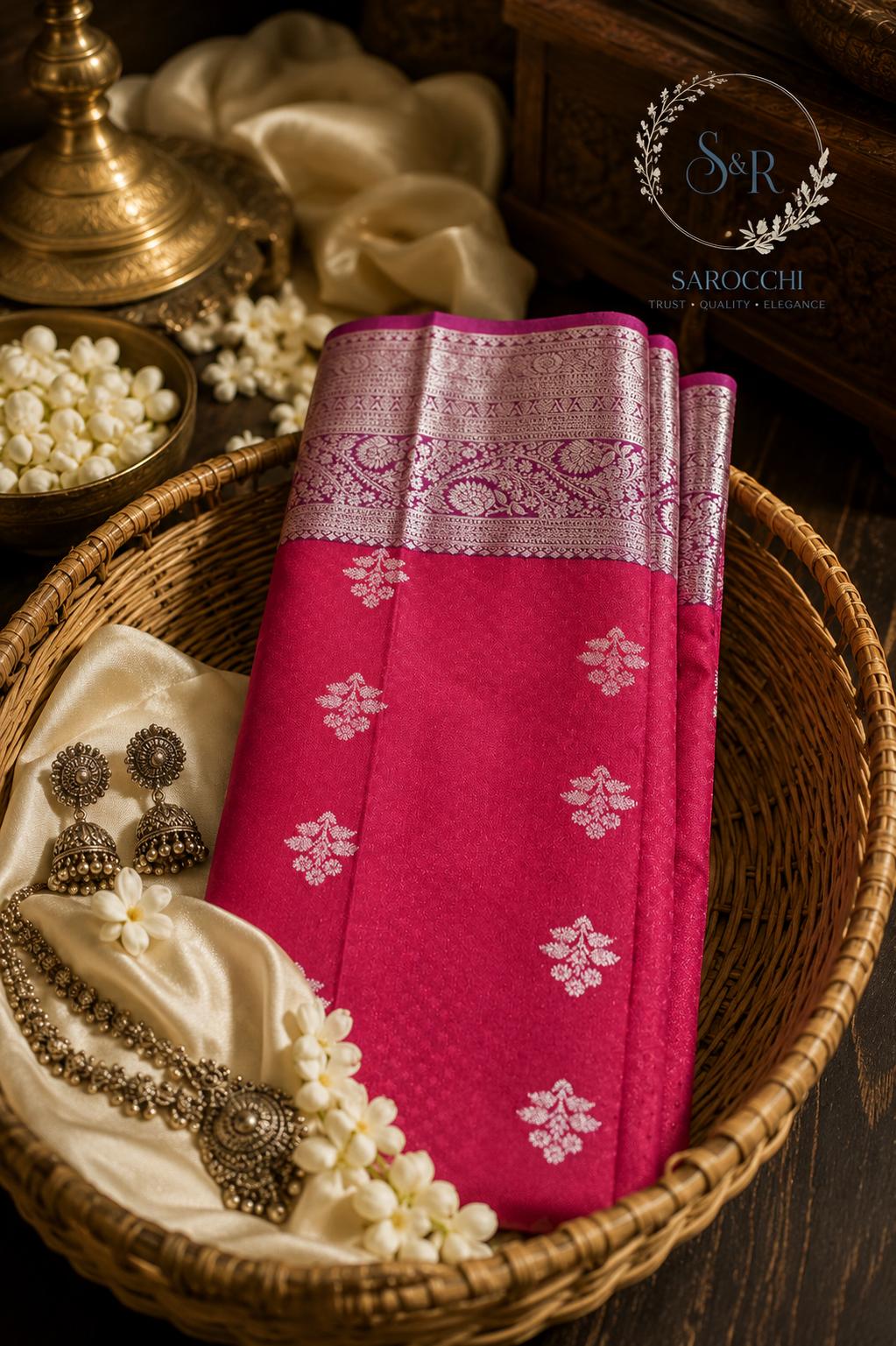 Cherry Red Heritage Peacock Bridal Silk Saree
