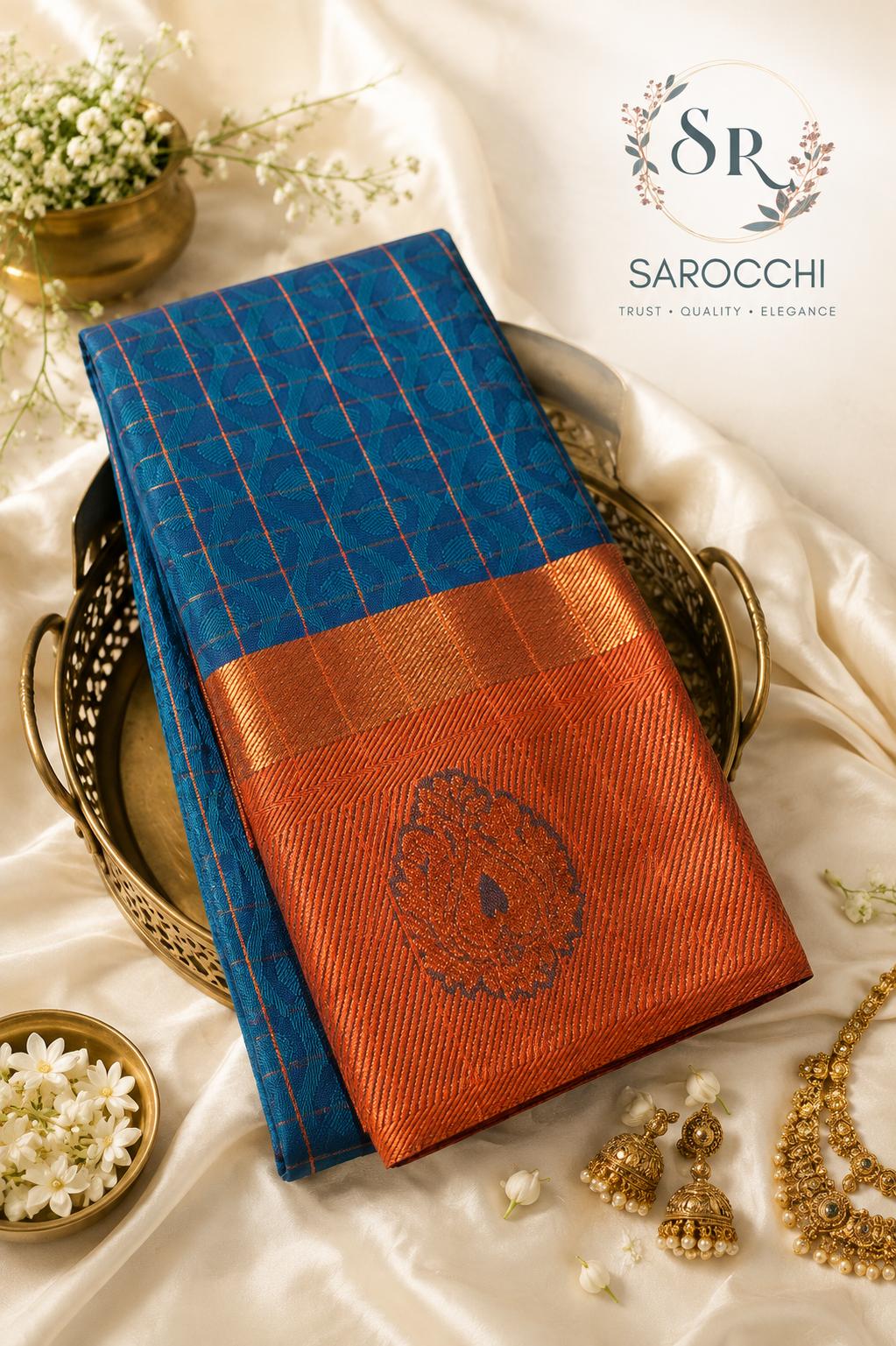 Copper Bronze Statement Satin Designer Saree