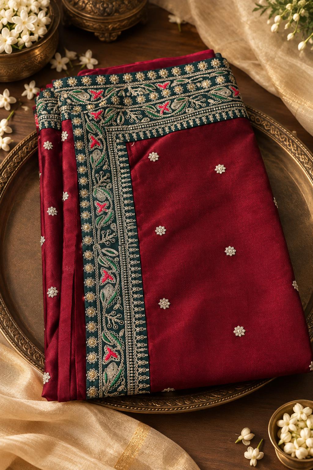 Vermillion Traditional Brocade Bridal Saree