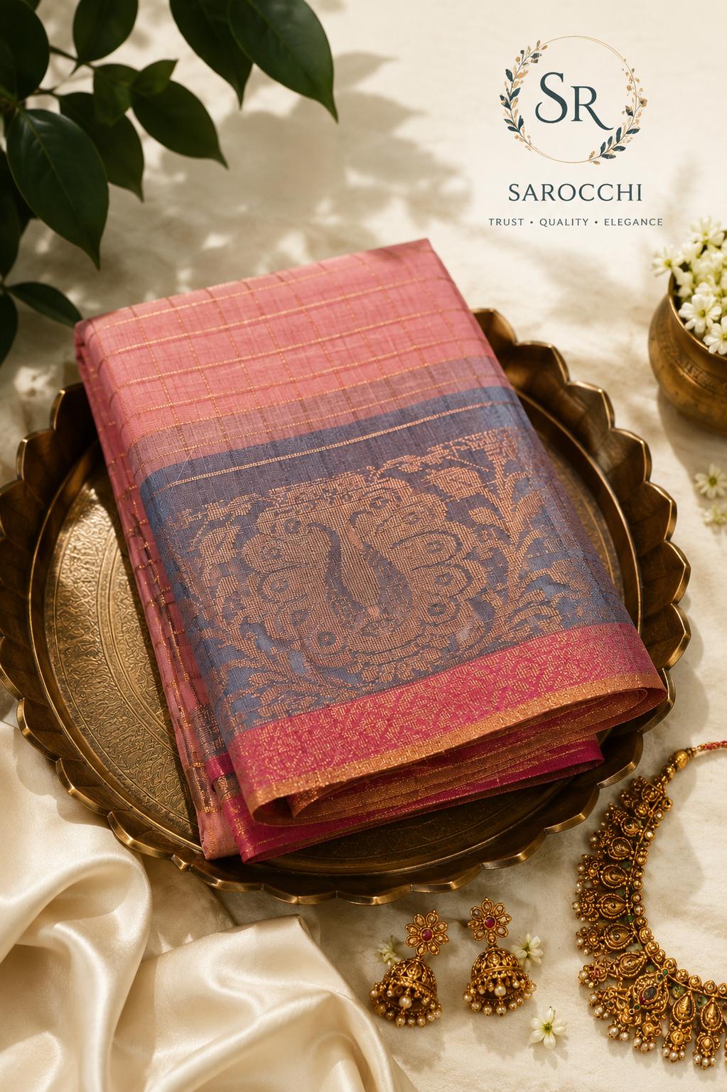 Terracotta Antique Copper Zari Bridal Saree