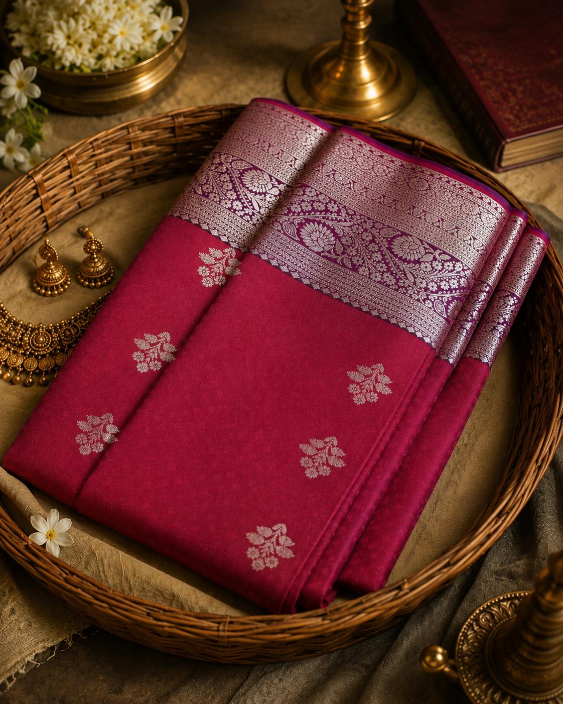 Kanjivaram Wine Magenta Zari Pure Silk Saree